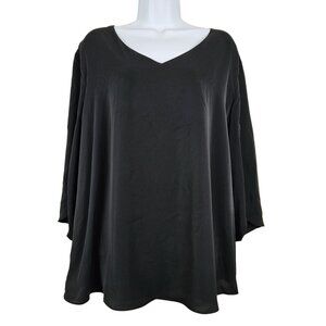 Black Womens 3XL V-Neck 3/4  Sleeve Loose Fit Tunic Blouse Casual Career
